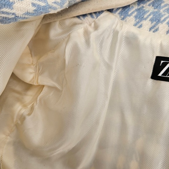 Zara Double-Breasted Blazer‎ Jacket in Blue Check Plaid Princess Kate Sz XS - Picture 11 of 16